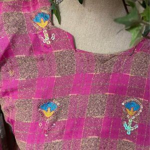 Pink Plaid Indian/Pakistani Long Sleeve Dress--